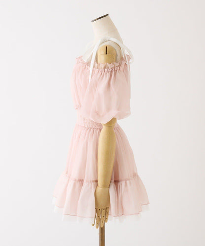 甜美荷葉邊短袖長款上衣