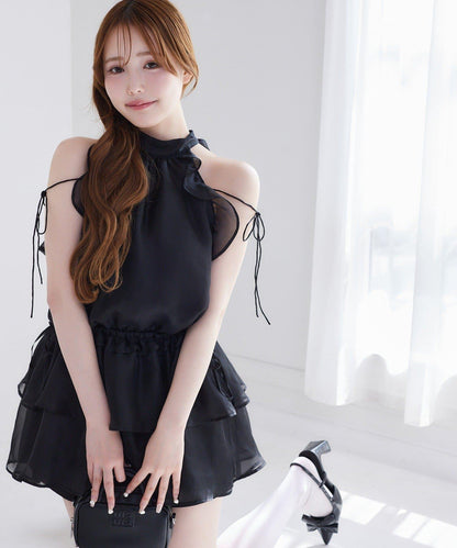 美式背心領迷你連衣裙