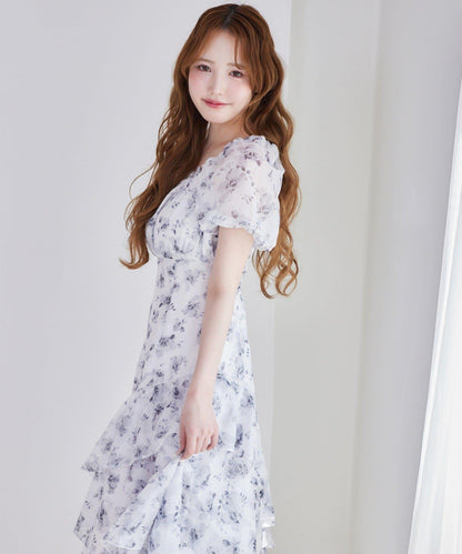 不對稱下襬層疊長款連衣裙