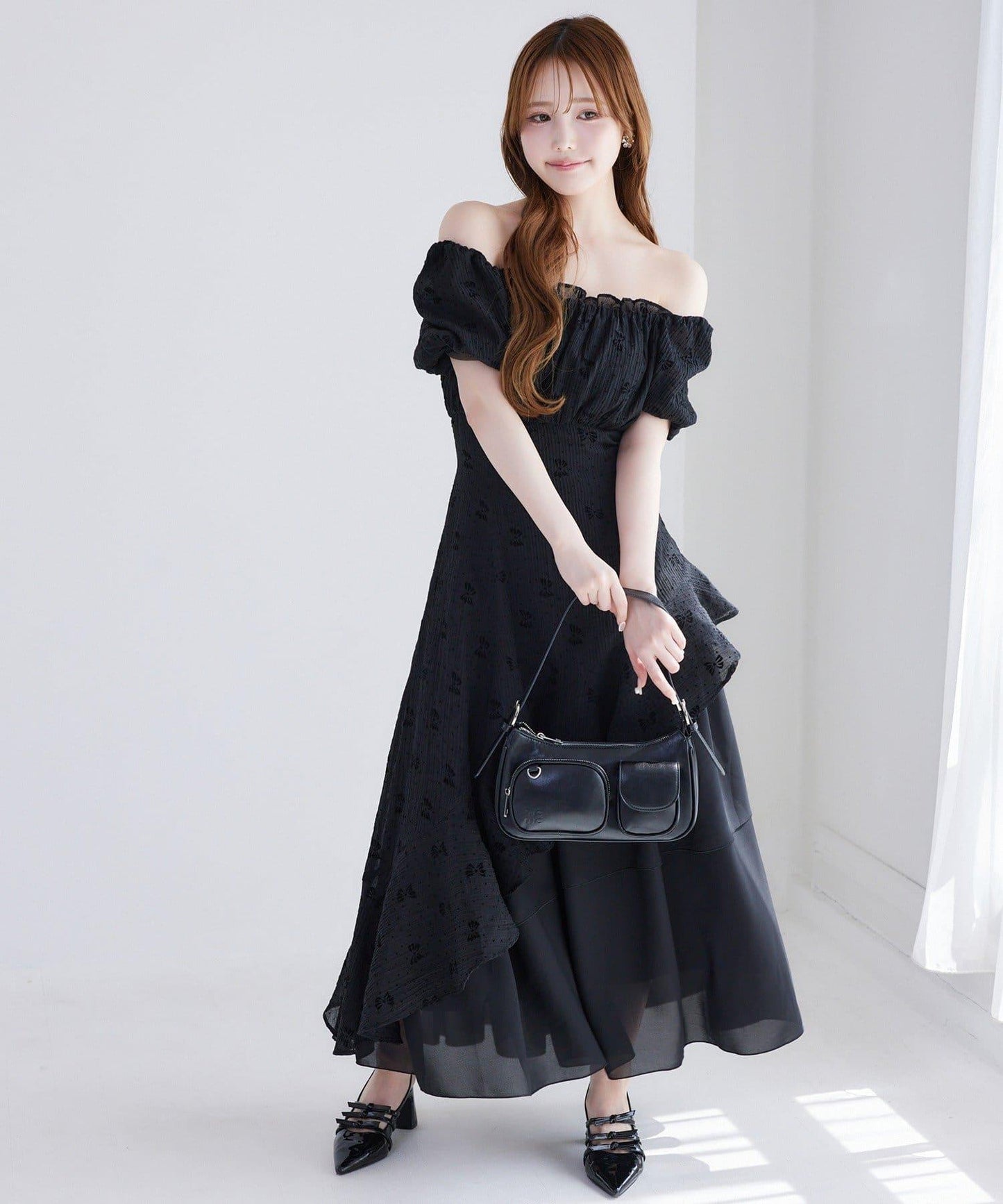 不對稱下襬層疊長款連衣裙