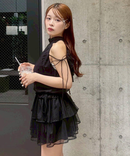 美式背心領迷你連衣裙