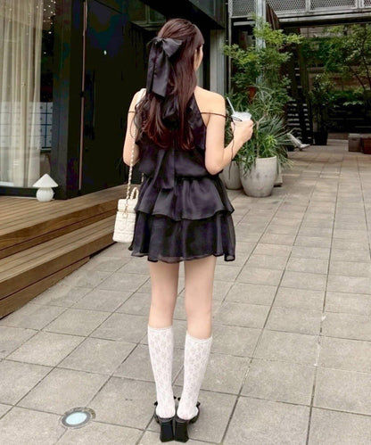 美式背心領迷你連衣裙