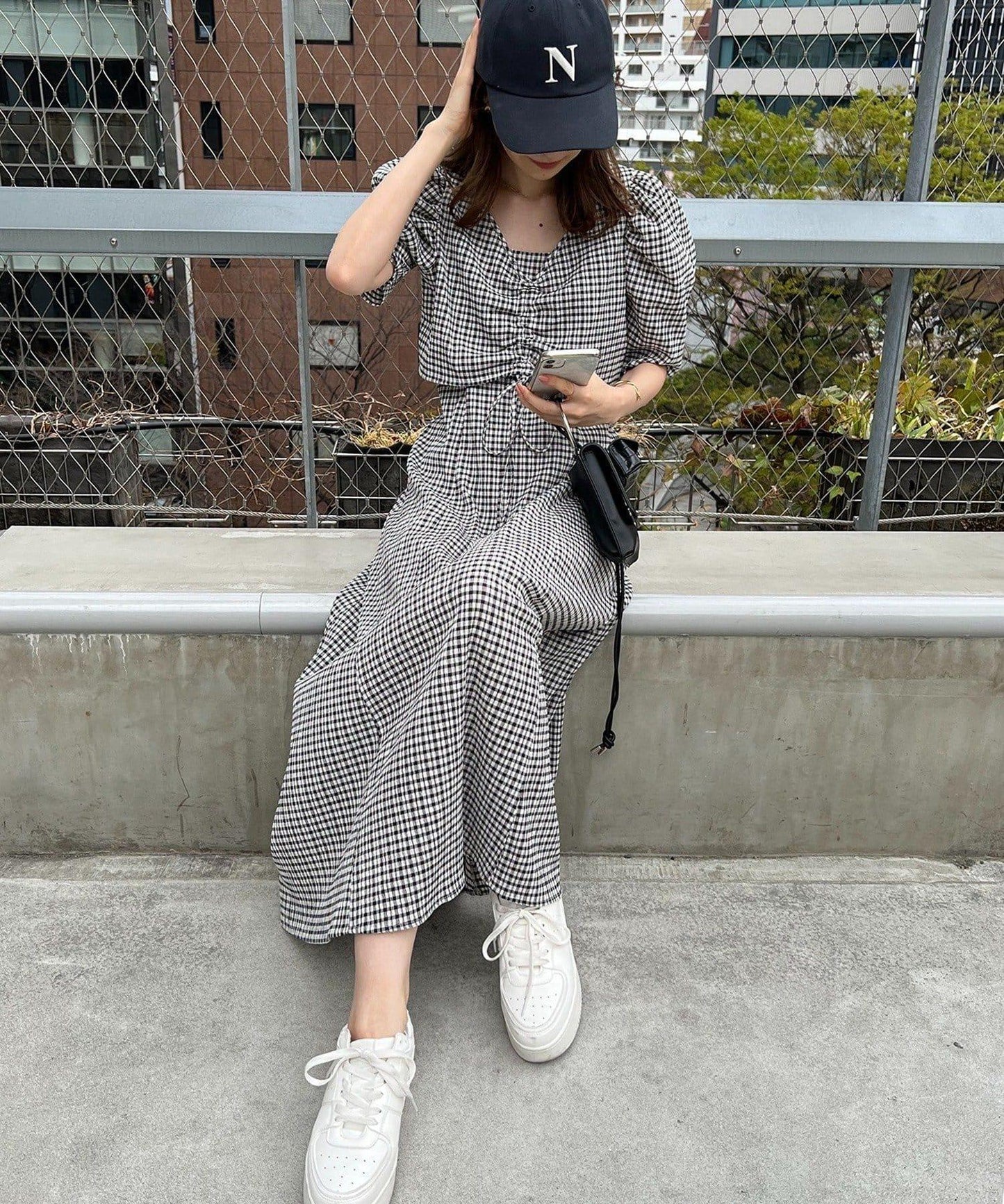 復古褶皺連衣裙