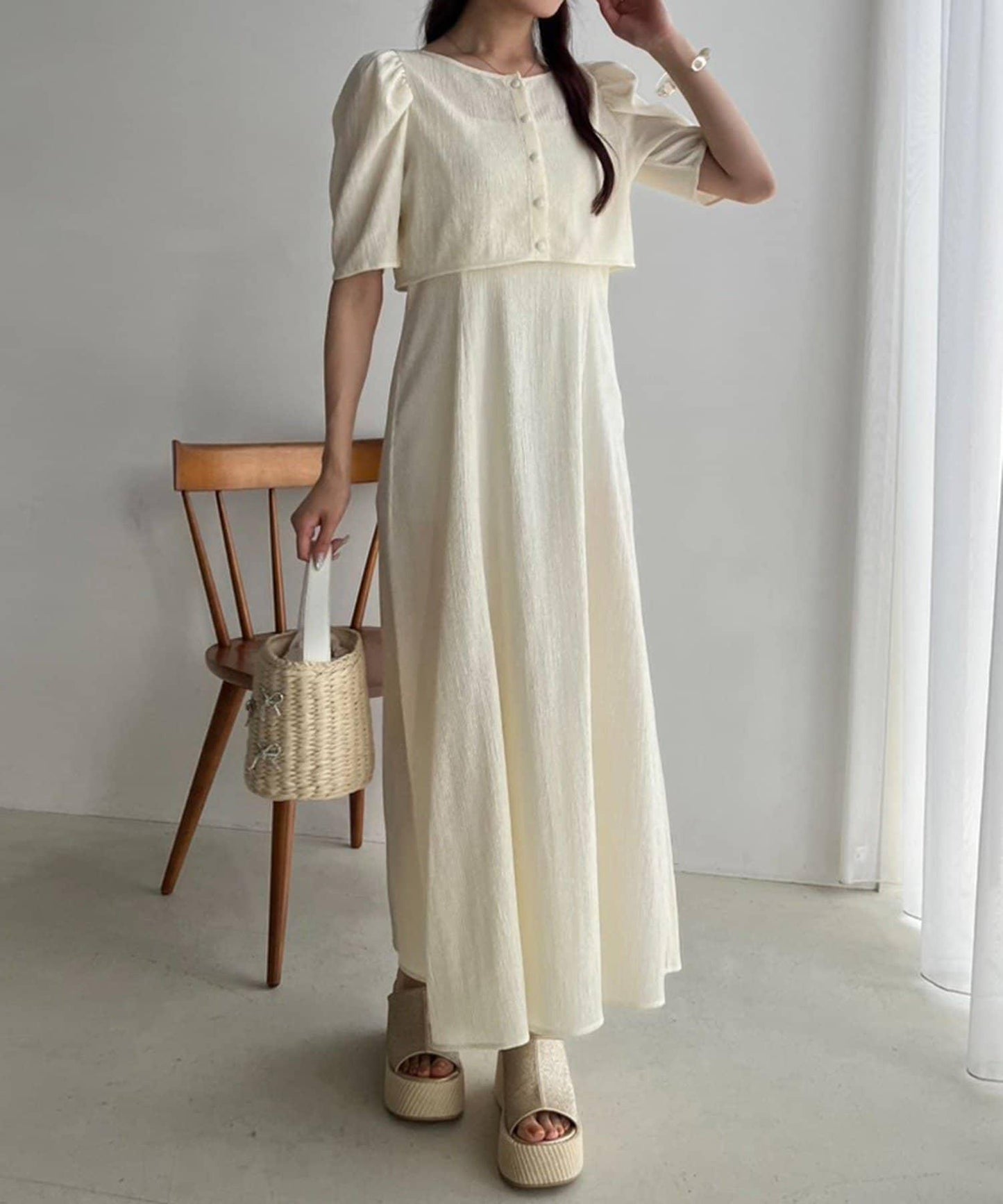 復古褶皺連衣裙