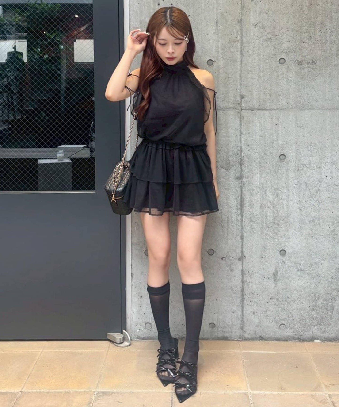 美式背心領迷你連衣裙