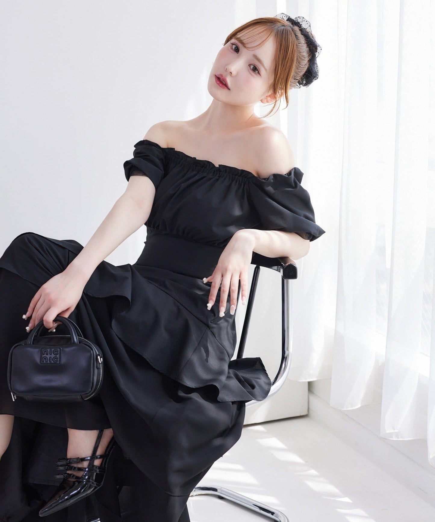 不對稱下襬層疊長款連衣裙