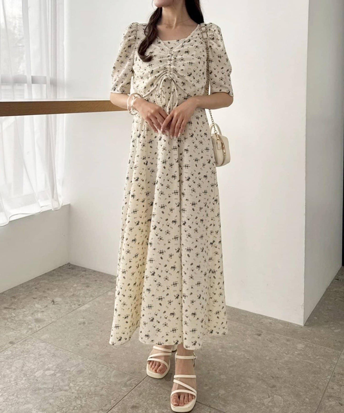 復古褶皺連衣裙