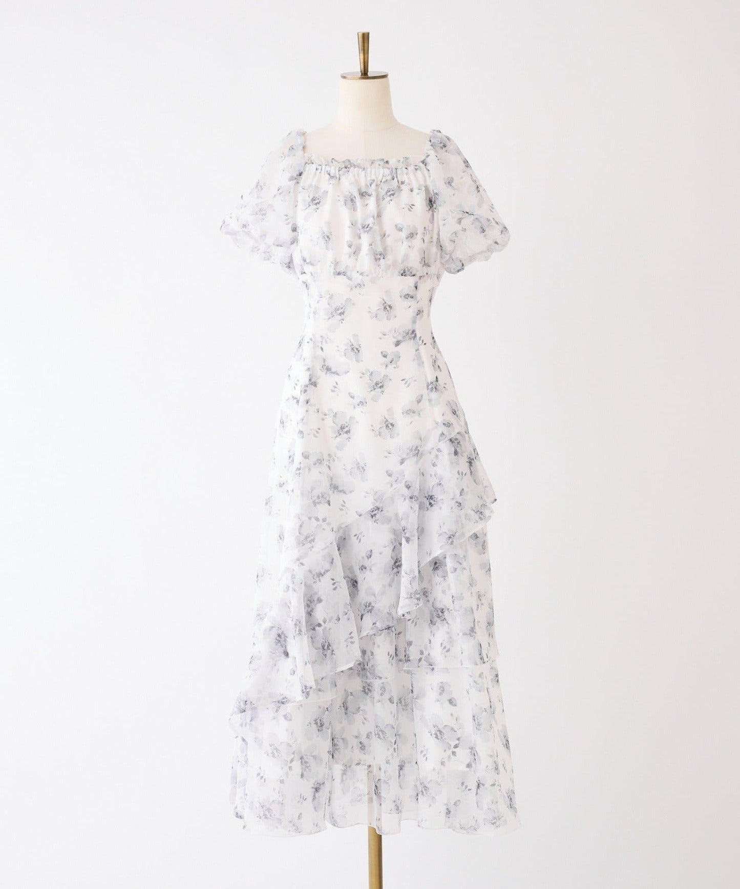 不對稱下襬層疊長款連衣裙