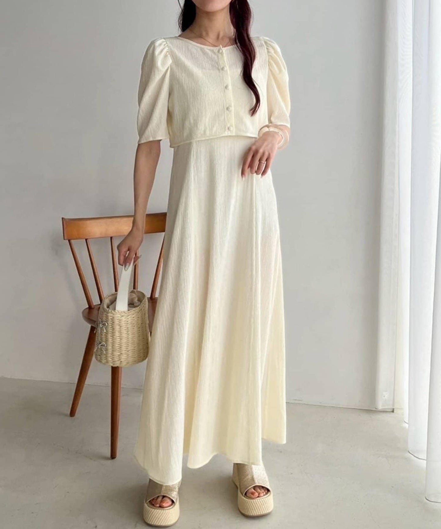 復古褶皺連衣裙