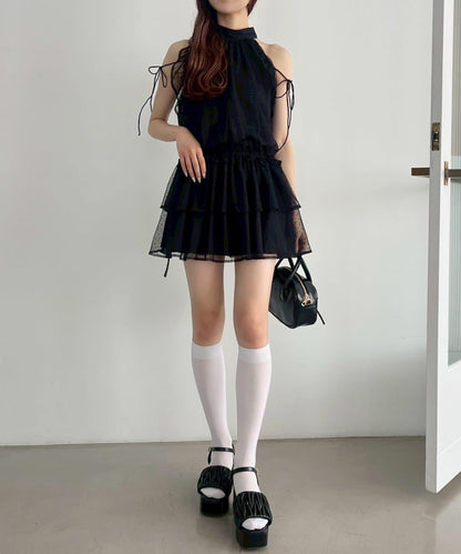 美式背心領迷你連衣裙