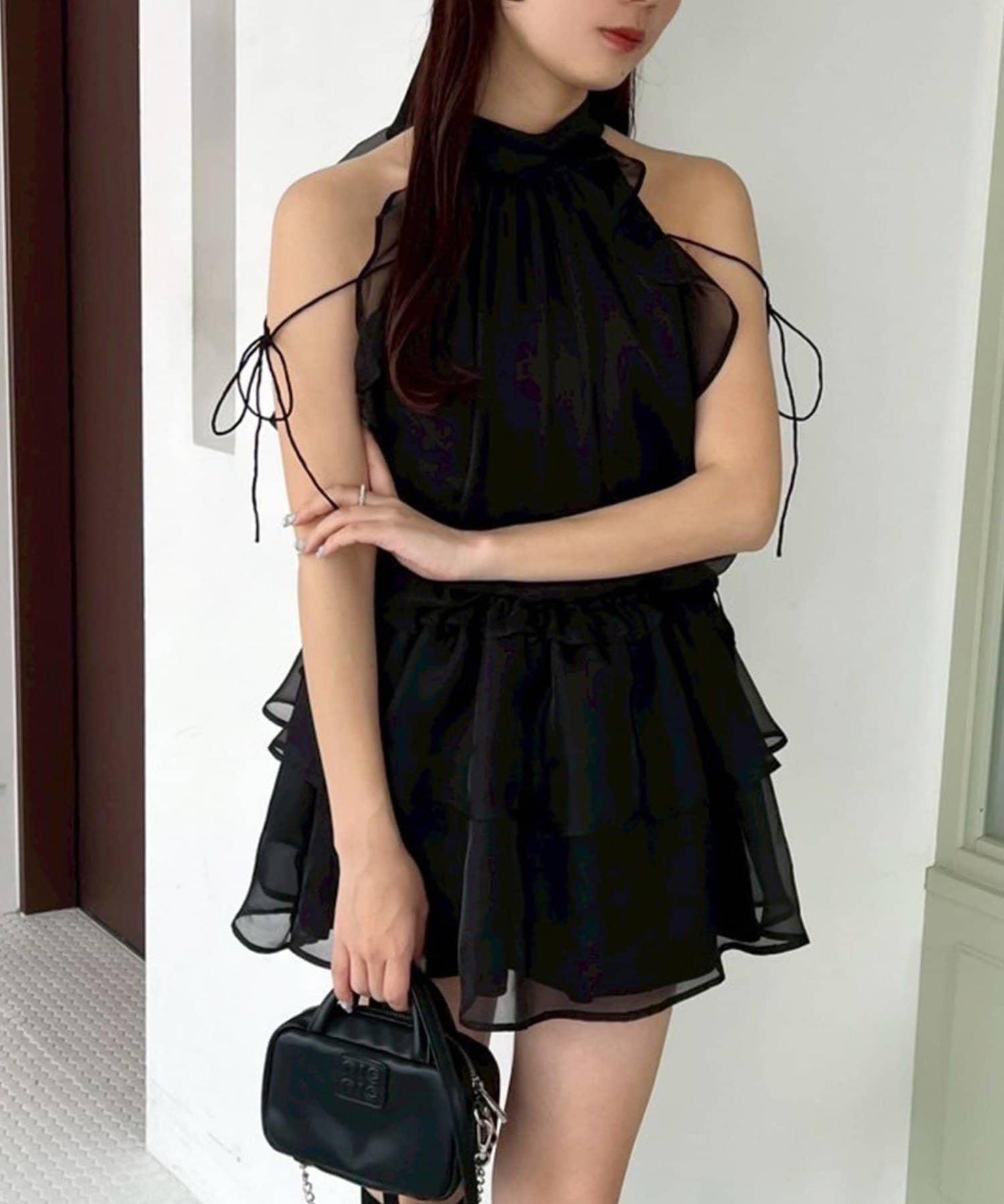 美式背心領迷你連衣裙