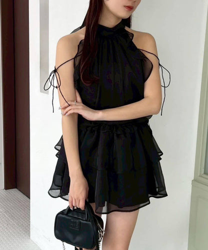 美式背心領迷你連衣裙