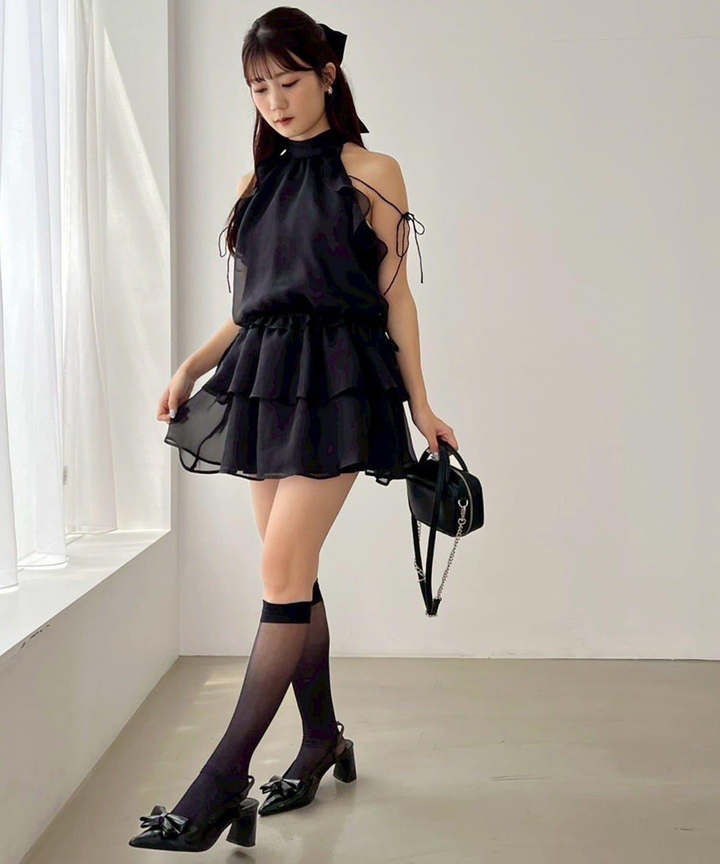 美式背心領迷你連衣裙