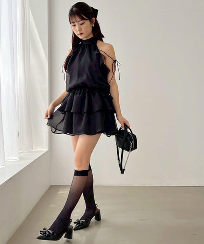 美式背心領迷你連衣裙