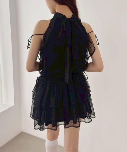 美式背心領迷你連衣裙