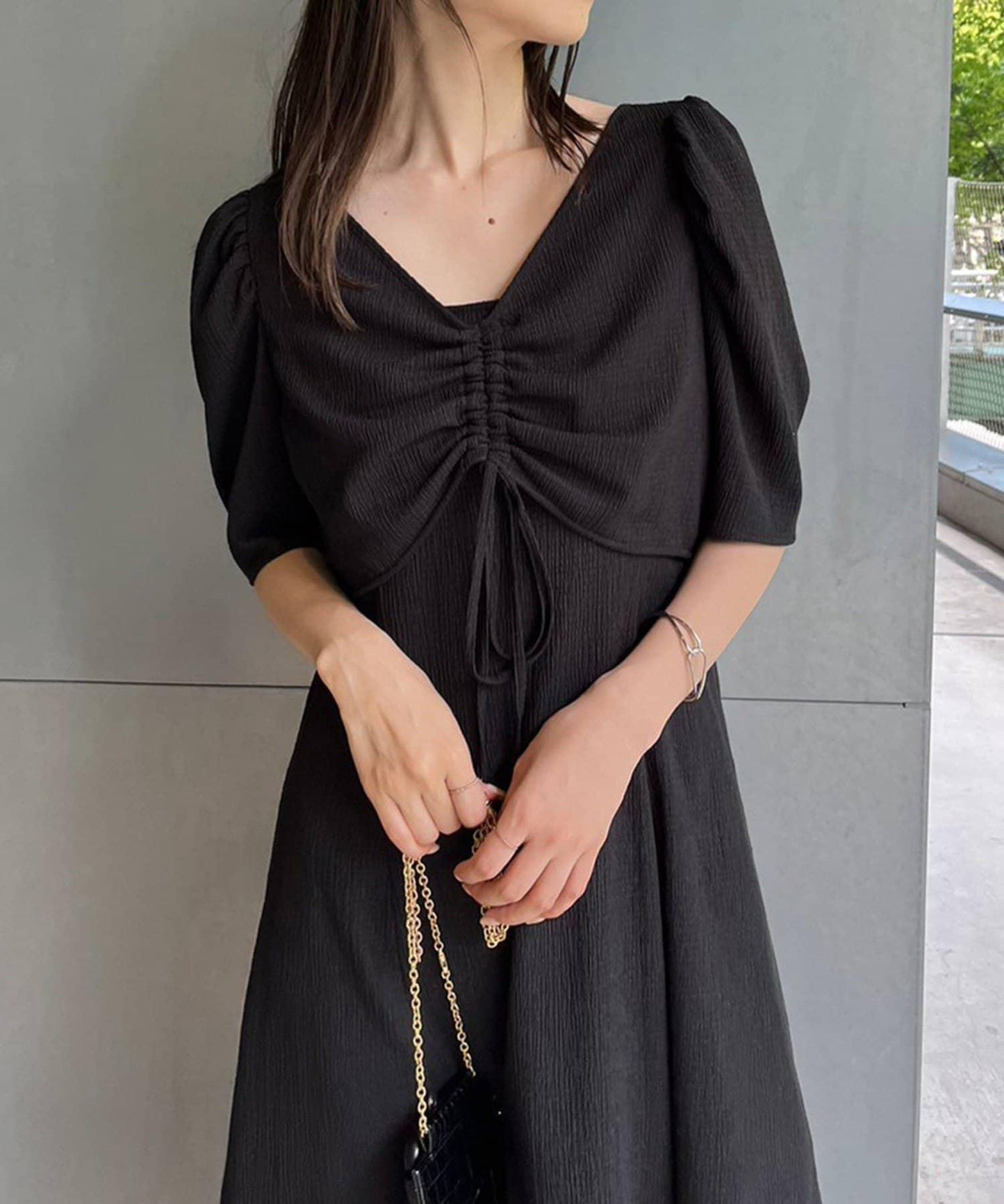 復古褶皺連衣裙