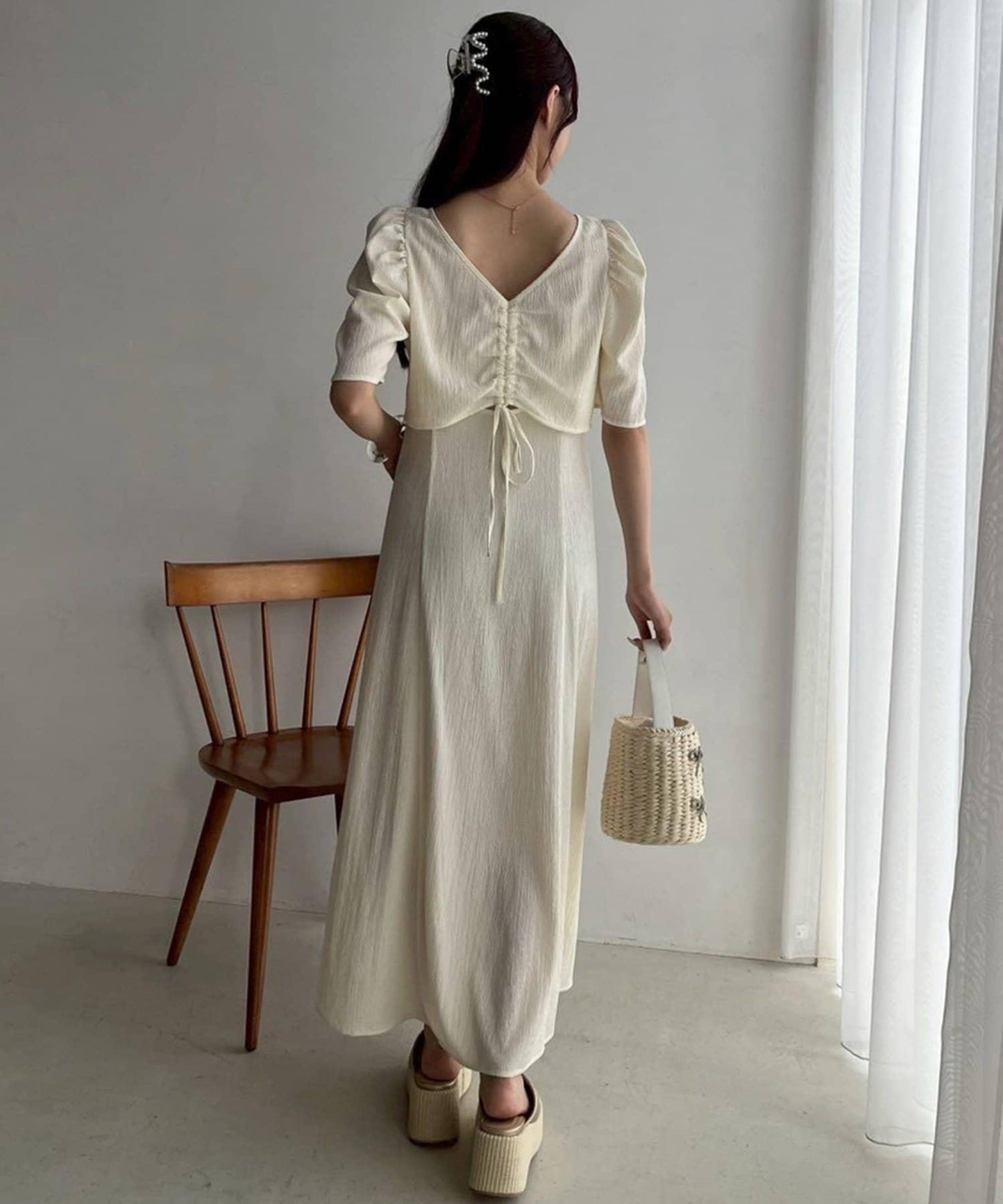 復古褶皺連衣裙