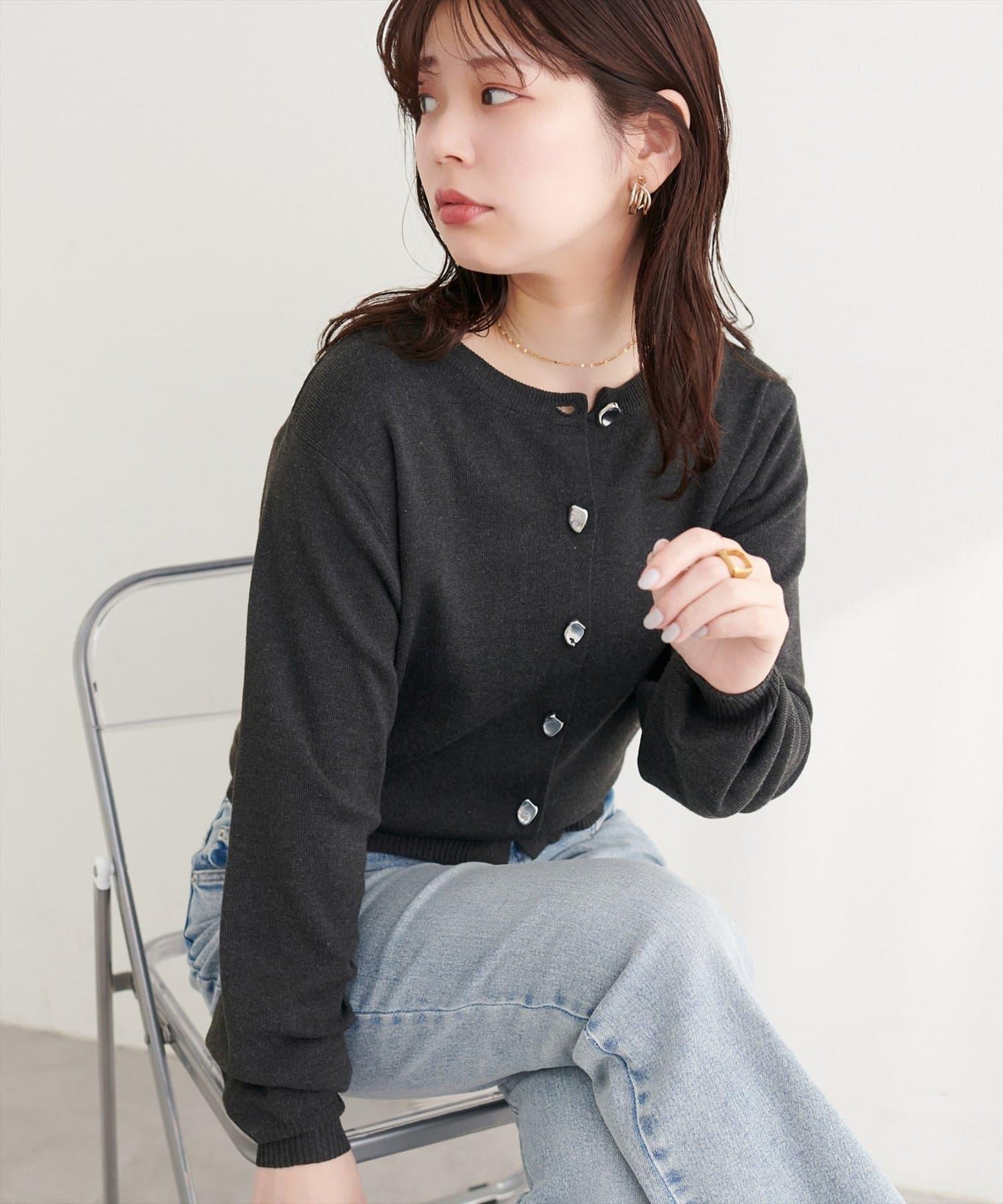 再生聚酯質感紐扣開衫