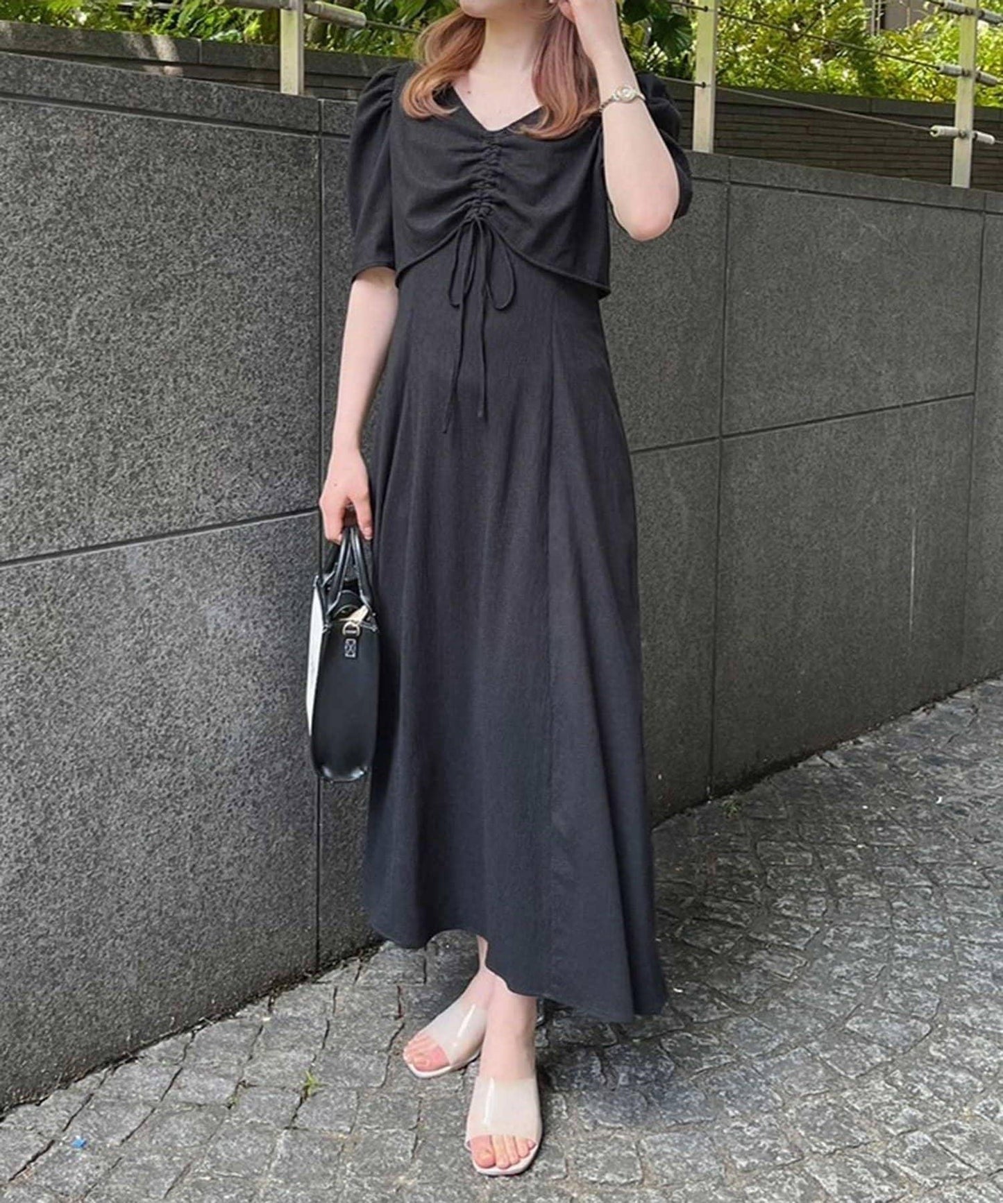 復古褶皺連衣裙