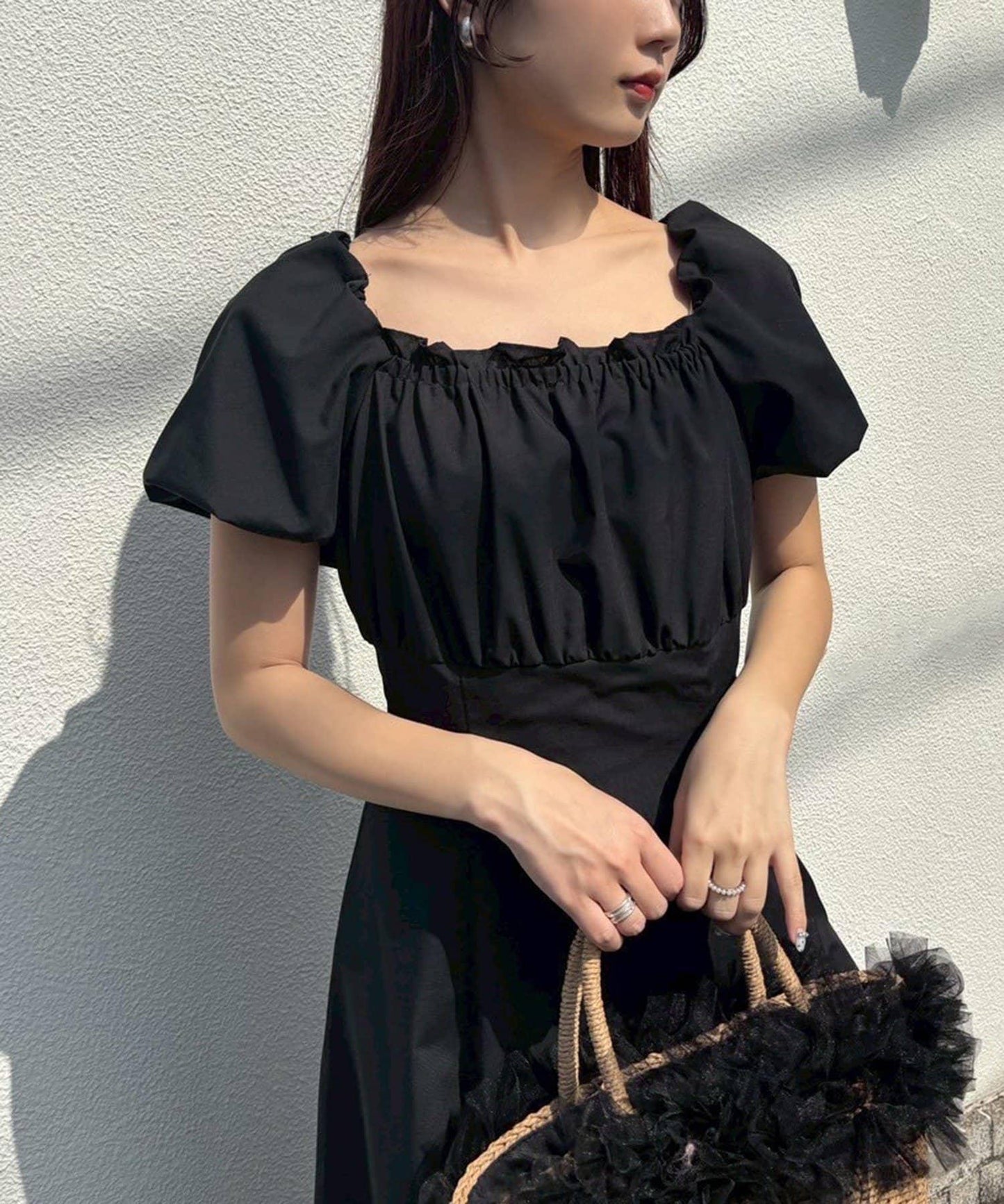 不對稱下襬層疊長款連衣裙