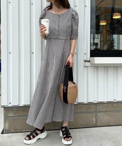 復古褶皺連衣裙