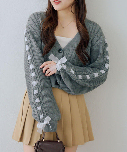 袖部繫帶設計 針織開衫