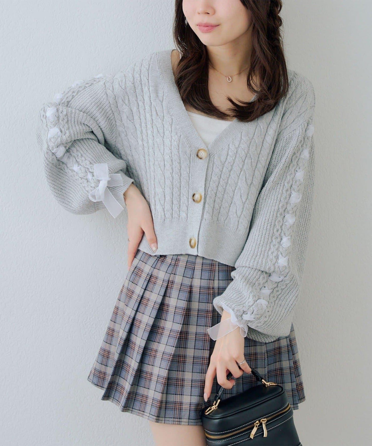 袖部繫帶設計 針織開衫