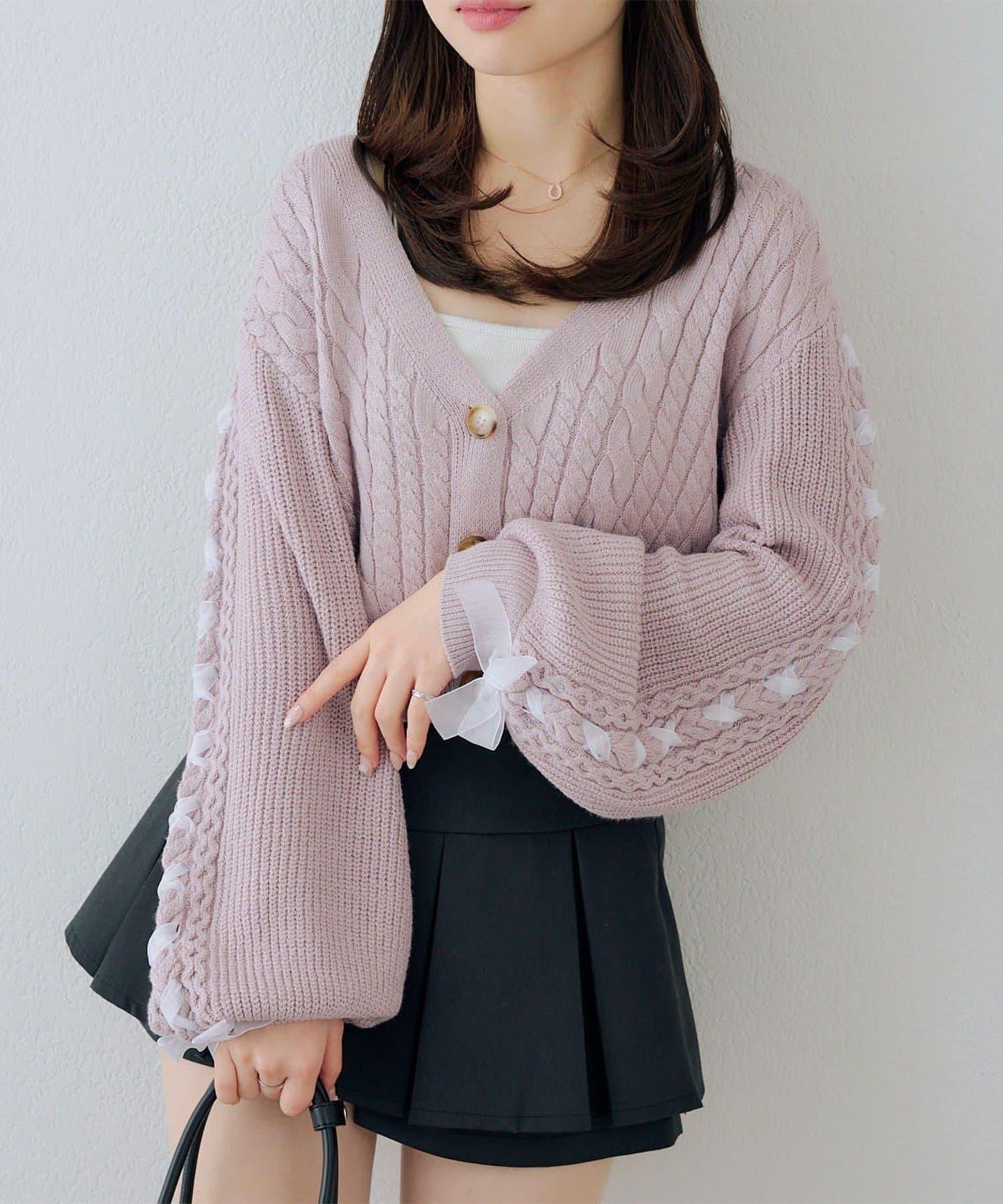 袖部繫帶設計 針織開衫