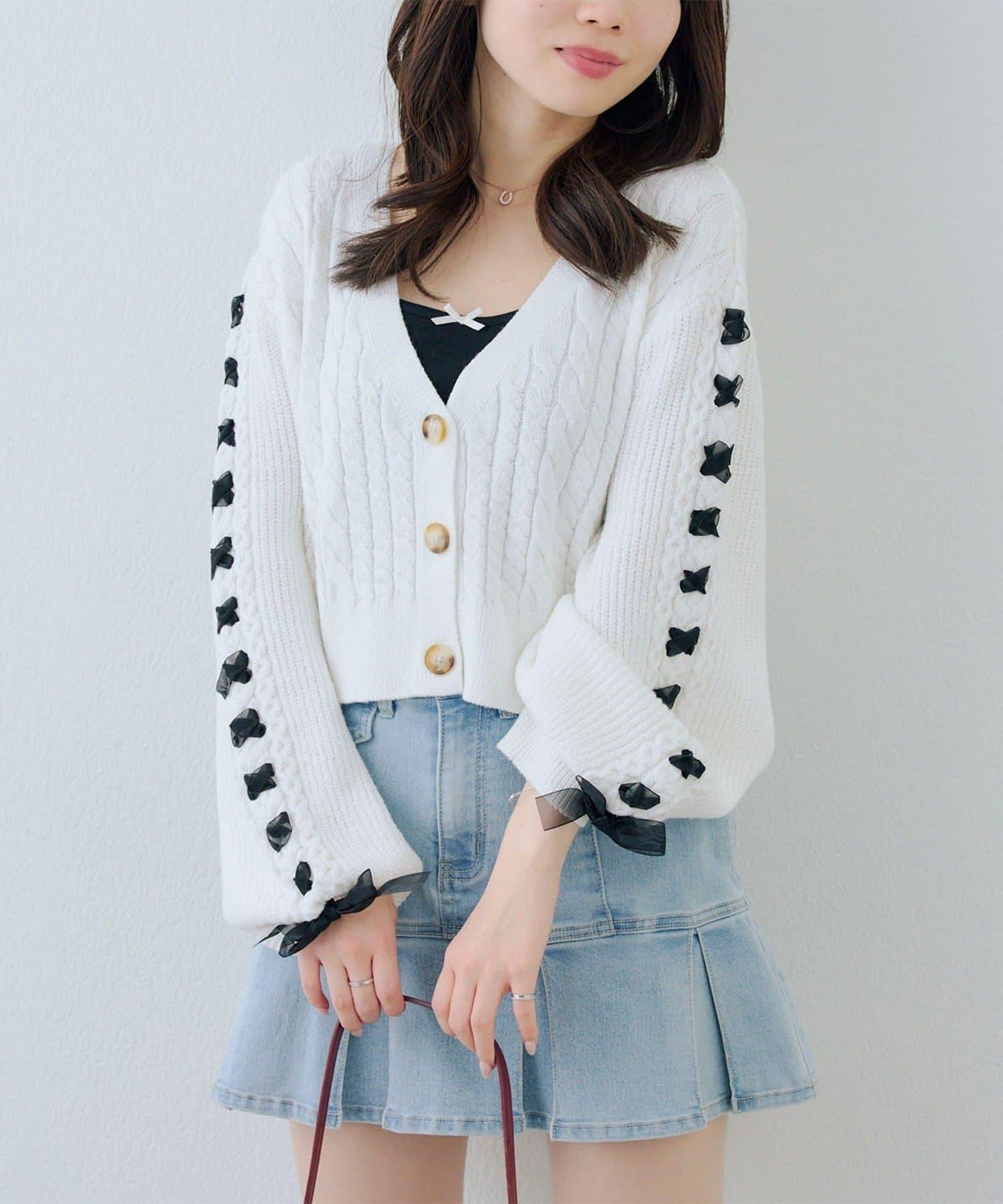 袖部繫帶設計 針織開衫