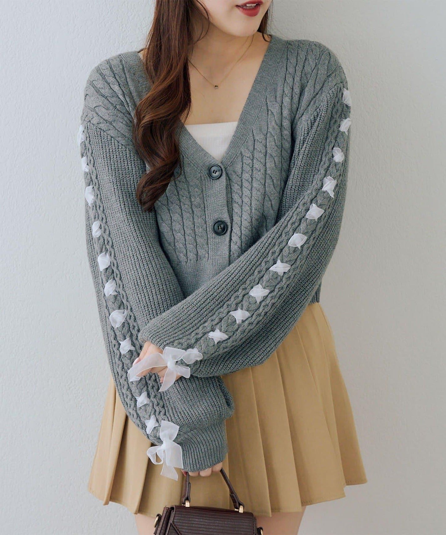 袖部繫帶設計 針織開衫