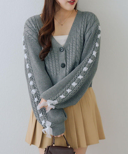 袖部繫帶設計 針織開衫