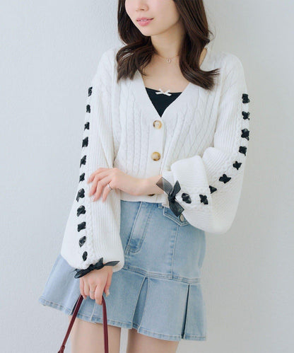 袖部繫帶設計 針織開衫