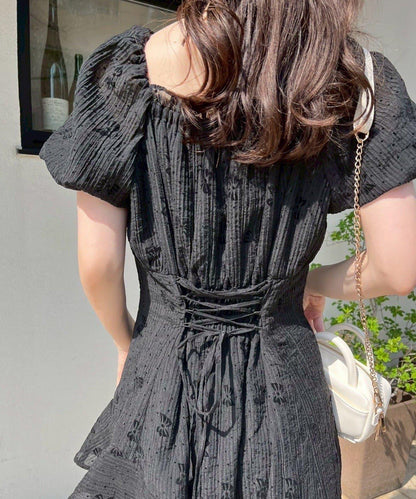 不對稱下襬層疊長款連衣裙