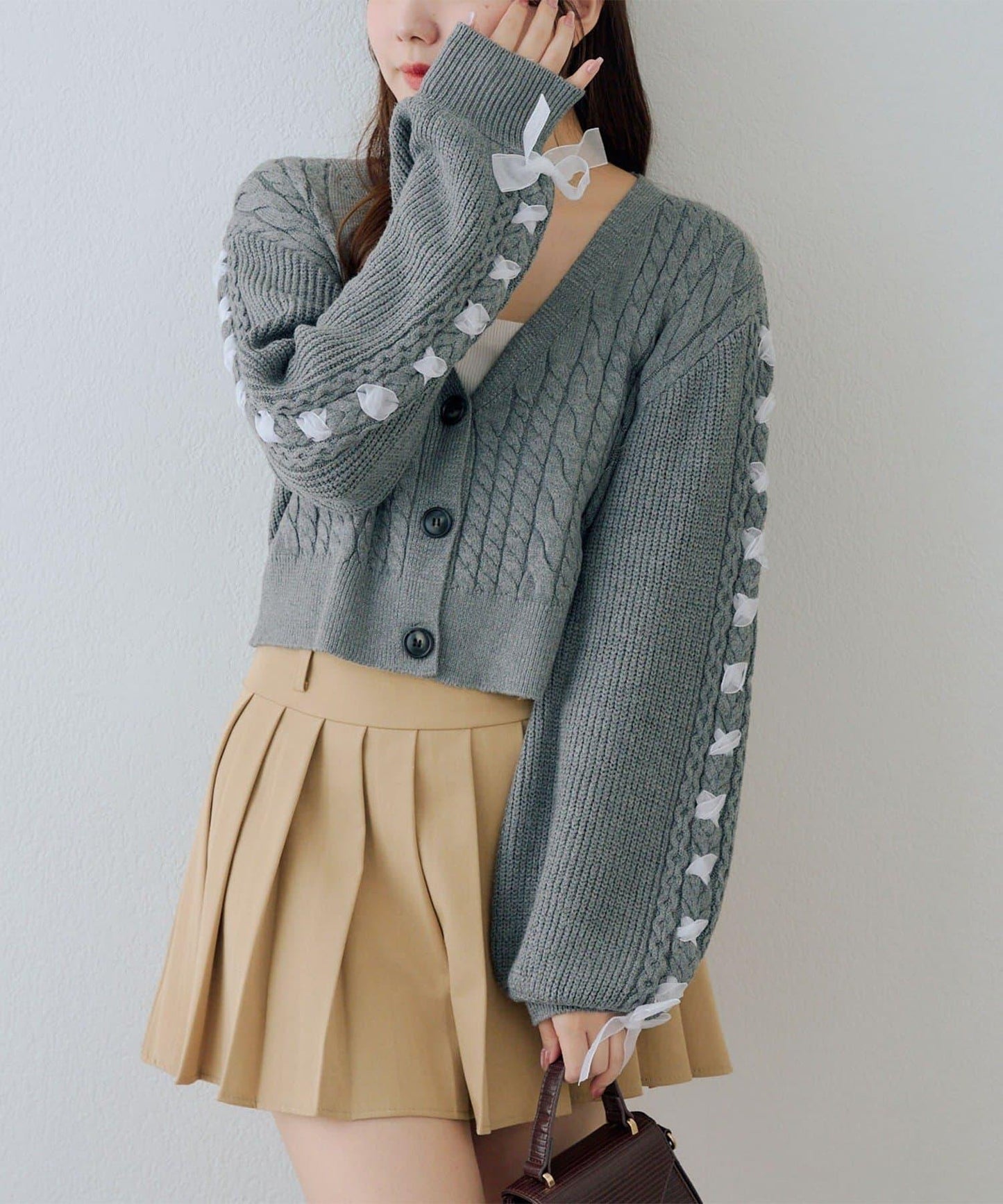 袖部繫帶設計 針織開衫