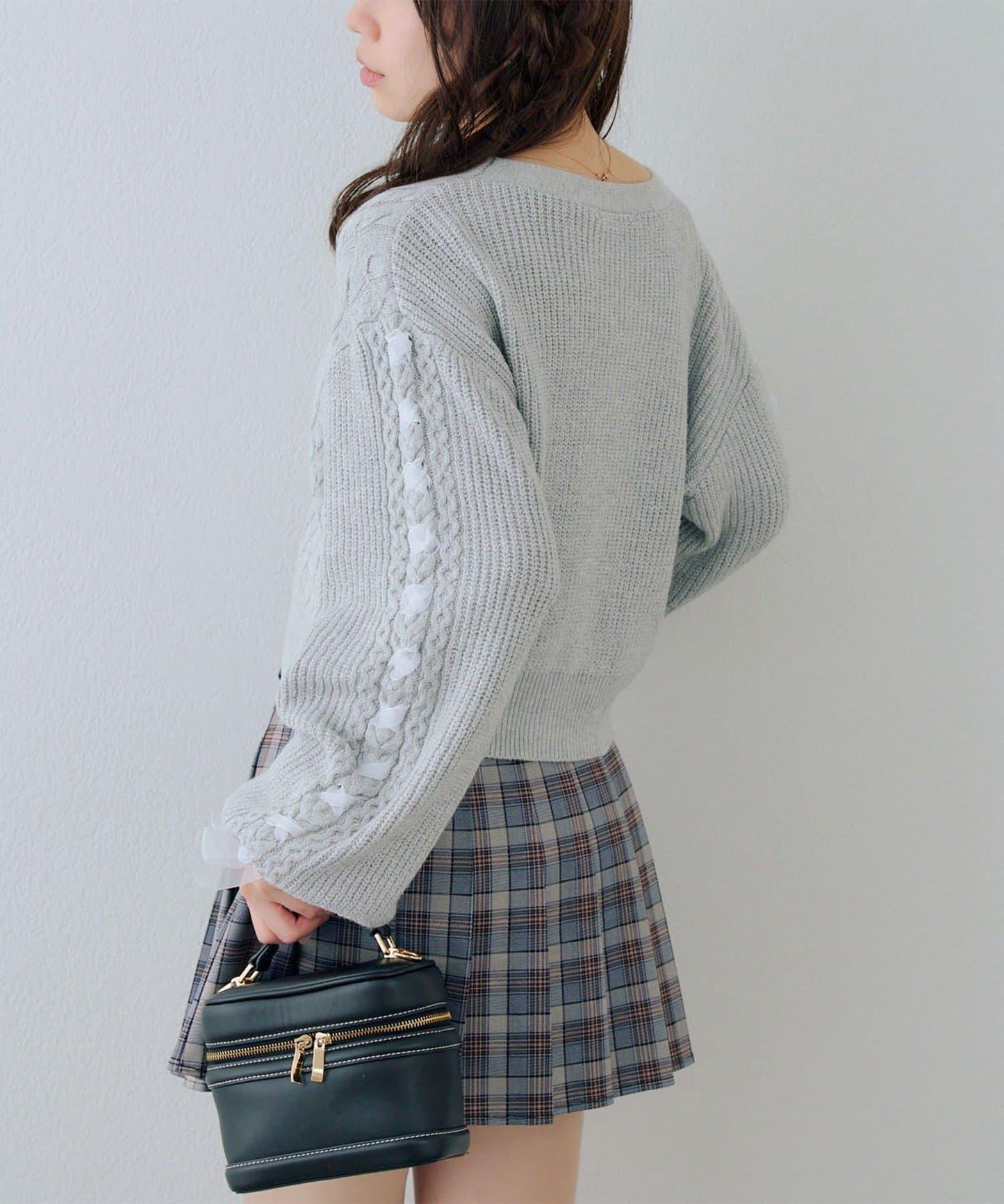 袖部繫帶設計 針織開衫