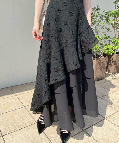 不對稱下襬層疊長款連衣裙
