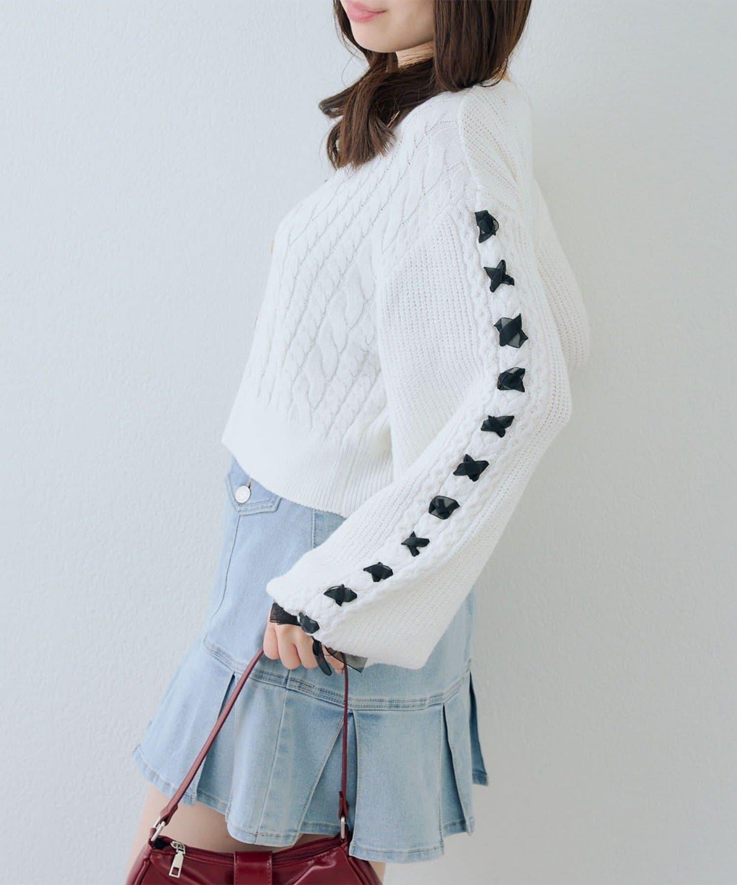 袖部繫帶設計 針織開衫