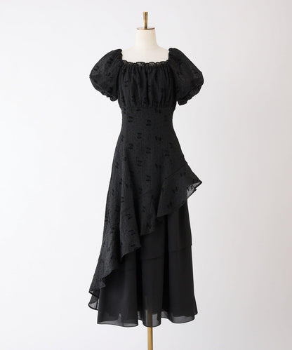 不對稱下襬層疊長款連衣裙