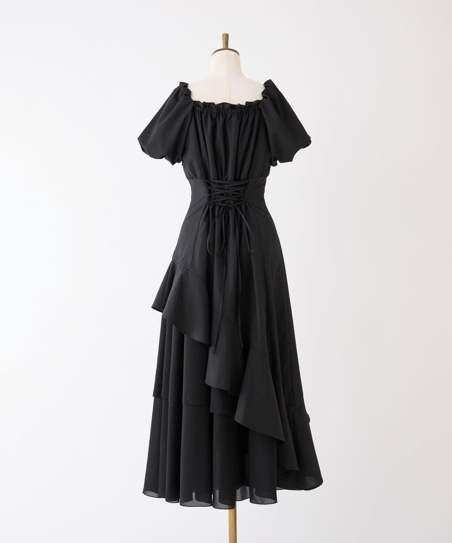 不對稱下襬層疊長款連衣裙