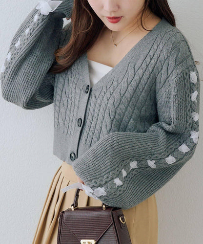 袖部繫帶設計 針織開衫