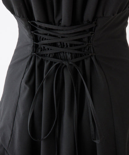 不對稱下襬層疊長款連衣裙