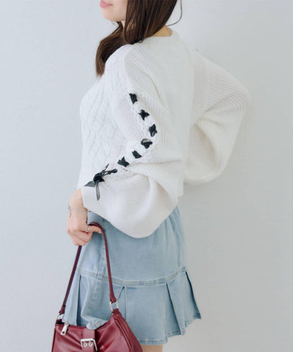 袖部繫帶設計 針織開衫