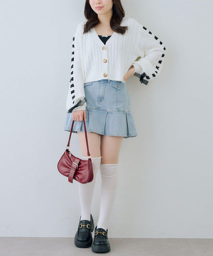 袖部繫帶設計 針織開衫