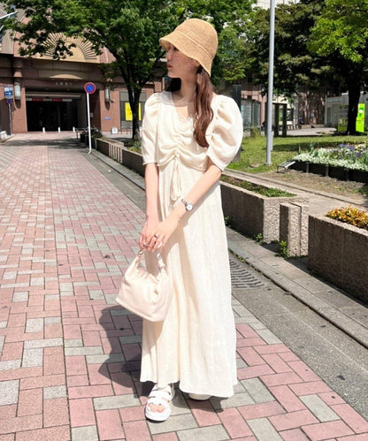 復古褶皺連衣裙
