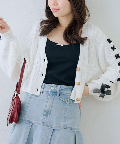 袖部繫帶設計 針織開衫