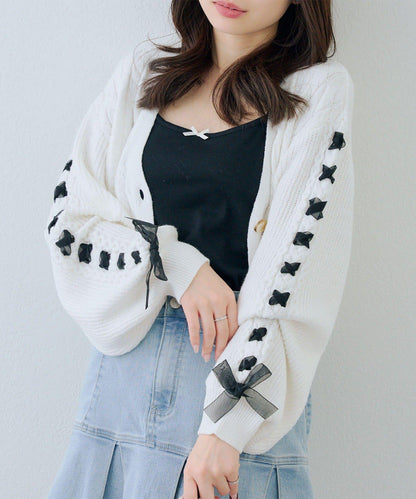 袖部繫帶設計 針織開衫