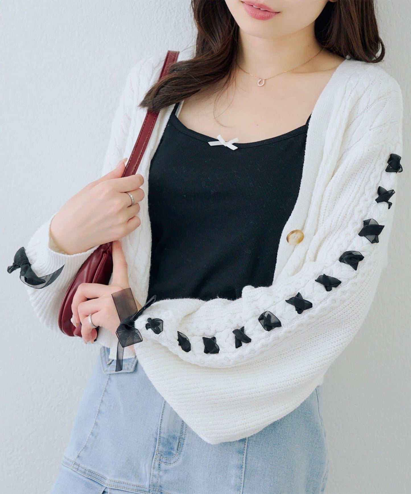 袖部繫帶設計 針織開衫