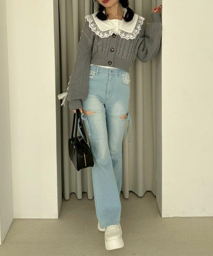 袖部繫帶設計 針織開衫