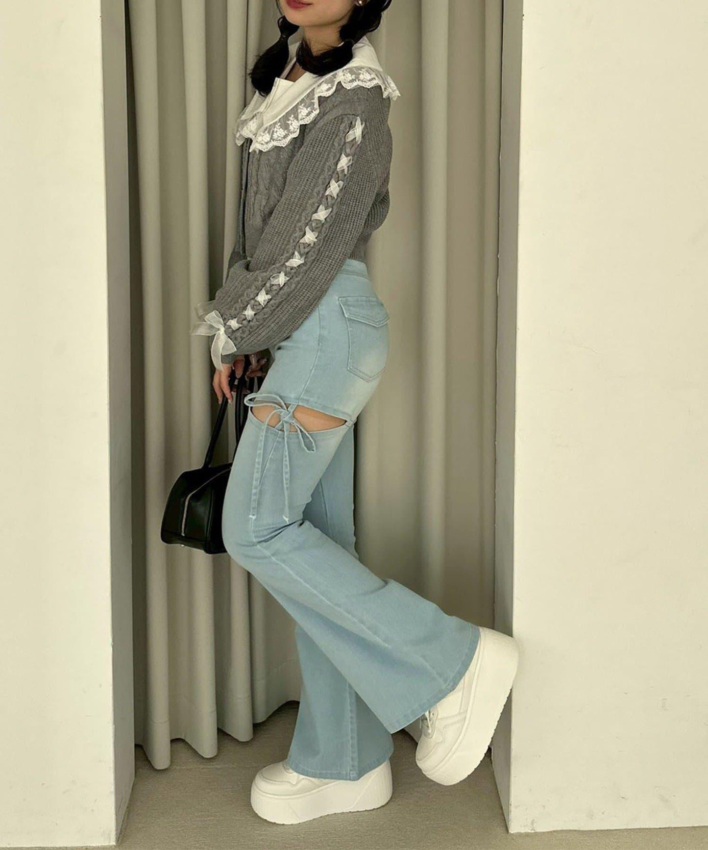 袖部繫帶設計 針織開衫