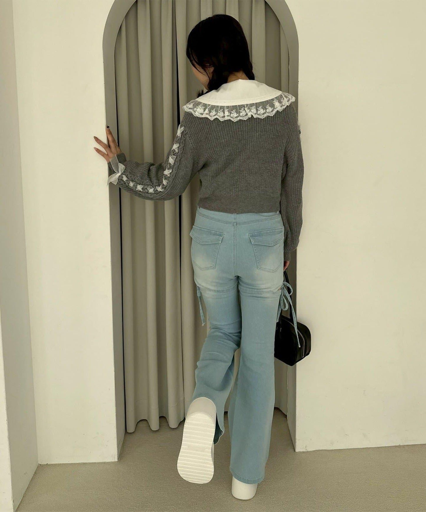 袖部繫帶設計 針織開衫